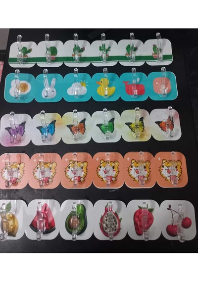 Kendinden Yapışkanlı Güçlü Figür Desenli 5'li Askılık - Kapı Arkası Mutfak Duvar Banyo Plastik Çok R Diğer