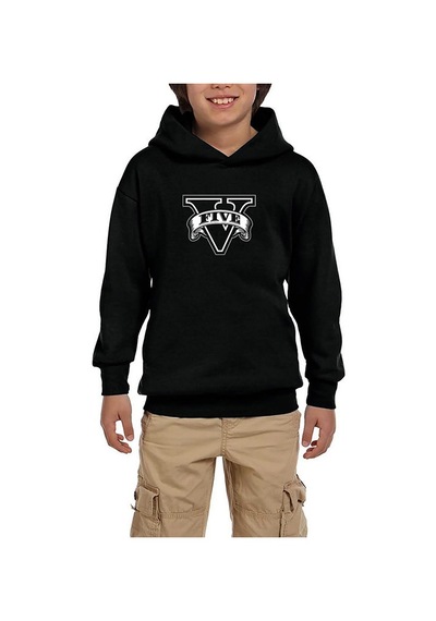 Zepplin Giyim Gta Five Black Logo Siyah Çocuk Kapşonlu Sweatshirt
