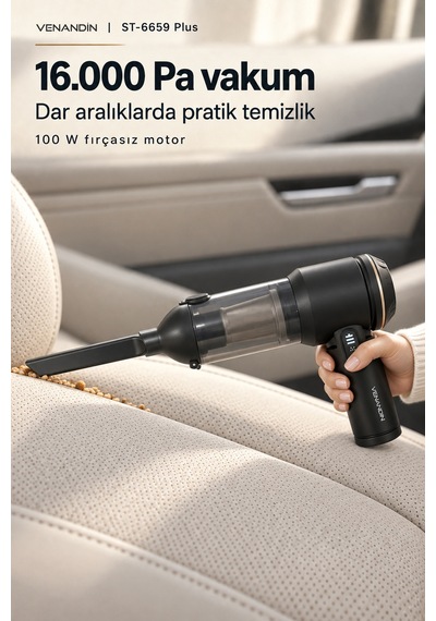 St-6659 Plus Kablosuz Araç Süpürgesi 16000 Pa, 100w, 3 Kademeli, 200 Ml Gri-mor