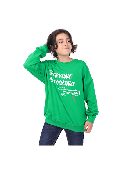 Toontoy Erkek Çocuk Baskılı Sweatshirt Koyu Yeşil