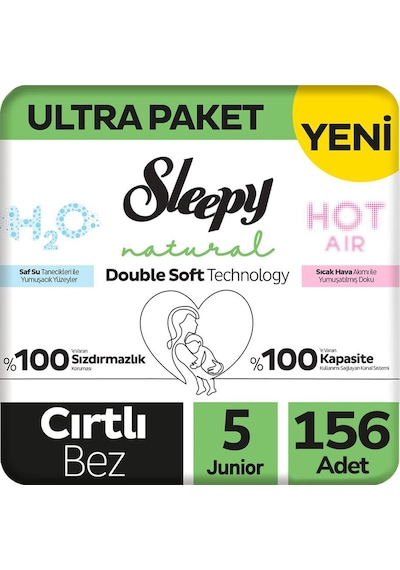 Sleepy 5 Beden Double Soft Natural Bebek Bezi Ultra Paket 78x2 156 Adet 5 Numara