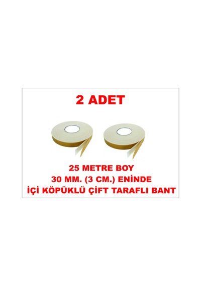 Çift Taraflı İçi Köpüklü Sarı Bant 25 M. Uzunlukta 30 Mm-3 Cm Ebatında 2 Adet