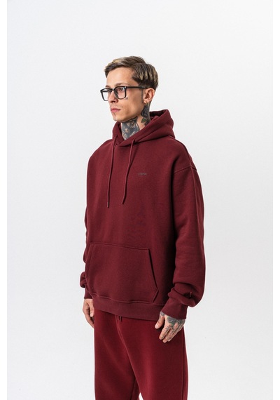 Erkek Respire Yazı Detaylı Kapüşonlu Basic Oversize Hoodie Bordo