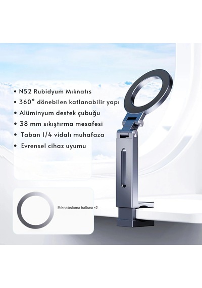 Etashop Manyetik Taşınabilir Telefon Tutacağı Katlanabilir 360 Seyahat Standı Magsafe Uyumlu GÜMÜŞ