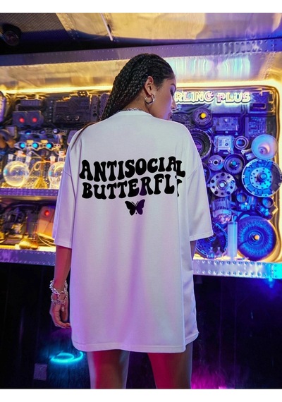 Flood Of Style Logo Baskılı Beyaz Tişört Antisocial Butterfly