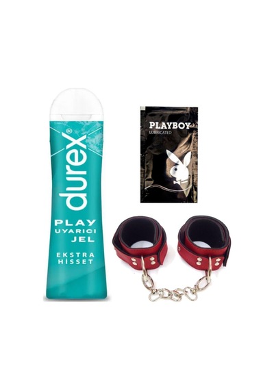 Durex Play Ekstra Hisset Bay Bayan Uyarıcılı Jel 50 Ml + Kırmızı Deri El Kelepçesi + Hediye