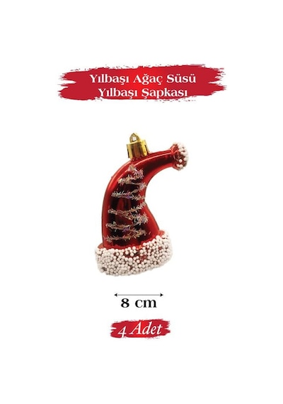 Yılbaşı Ağaç Süsü Yılbaşı Şapkası 8 Cm 4 Parça