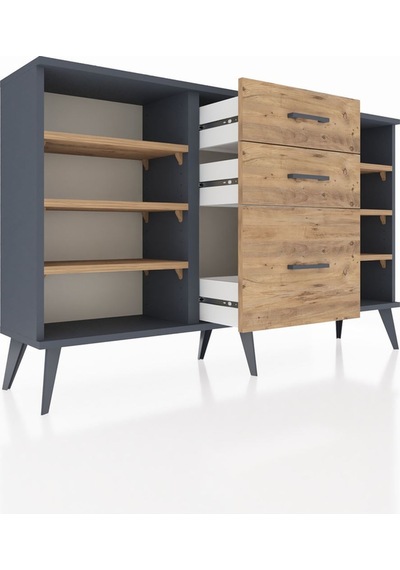Arges Konsol 6 Raflı 3 Çekmeceli 132x30x83 Antrasit-çam/çam Çam/çam Arges Konsol 6 Raflı 3 Çekmeceli 132x30x83 Antrasit-çam/çam Çam/çam