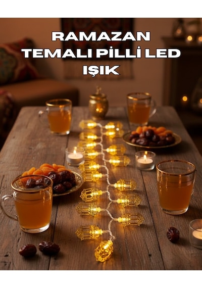 Ramazan Işıkları Pilli Altın Fener Tasarımlı Dekoratif Led Aydınlatma Çr