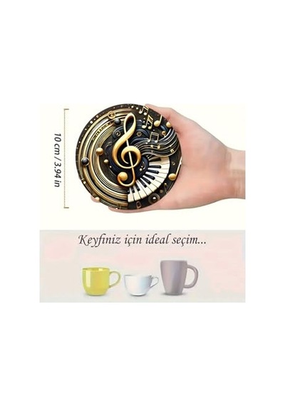 Müzik Temalı 6 Lı Bardak Altlığı 3d Görünümlü Mdf 10 Cm Brd-039 124-Pembe