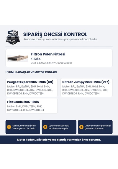 Filtron K1238a Polen Filtresi - Toyota Proace/peugeot Expert / Citroen Jumpy / Fiat Scudo 07-16