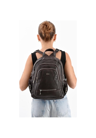 Baginn Suni Deri Kadın Sırt Çantası 35 25 Cm Mega Bag Günlük Kullanıma Uygun Çok Cepli İçi Astarlı Kahverengi