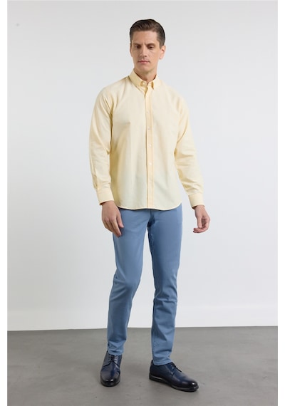 İmza Sarı Oxford Düğmeli Yaka Uzun Kol Cepsiz Slim Fit Pamuklu Gömlek 1004260182
