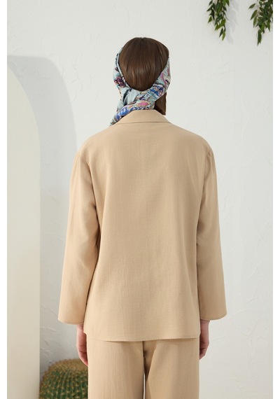 Aker Camel Düşük Omuz Ceket Yaka Pijama Üstü Camel Camel
