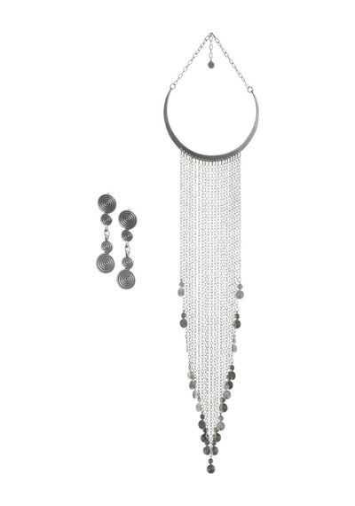 Labalaba Kadın Antik Gümüş Kaplama Spiral Charm Uzun Bohem Kolye & Küpe Seti Gümüş