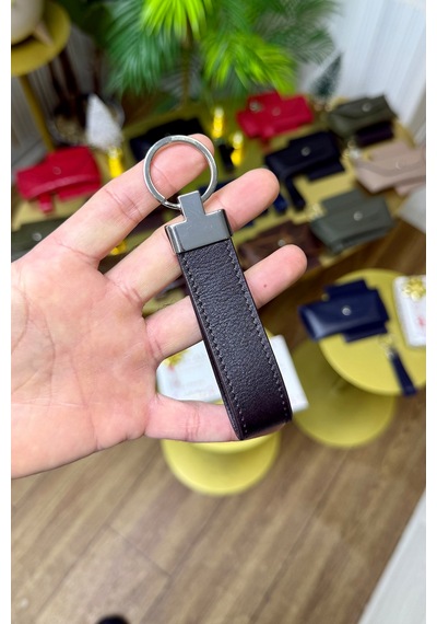 Kahverengi Hakiki Deri Premium Anahtarlık Kişiye Özel İsim Baskılı