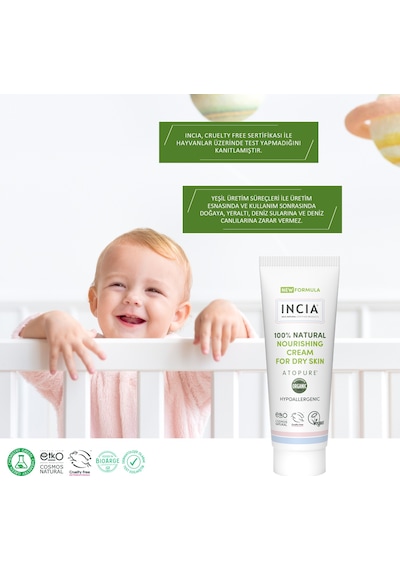 Incıa Atopure %100 Doğal Atopiğe Eğilimli Ciltler İçin Krem Çok Kuru Ciltler İçin Yalancı İğde Yağı 60 Ml