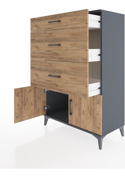 Hyperion Dolap 3 Çekmeceli 2 Kapaklı 88x44x134 Antrasit-çam Antrasit