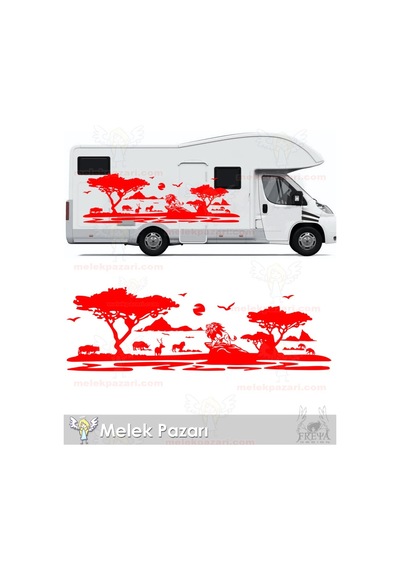 Aslan Karavan Sticker. Aslan Afrika Doğa Manzarası Karavan Sticke