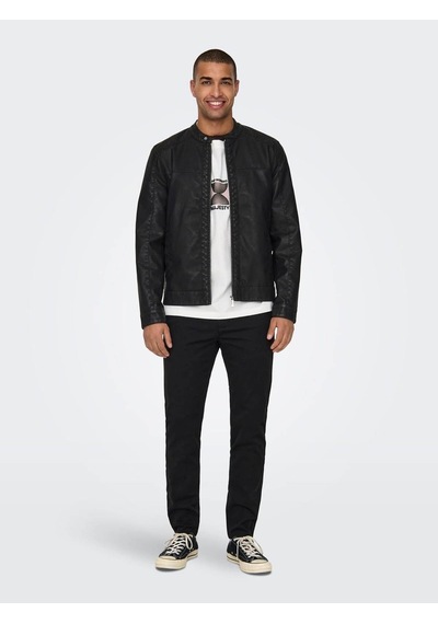Only & Sons Onsmıke Pu Racer Jacket Otw Vd Noos Siyah Erkek Deri Ceket 22012339 Siyah