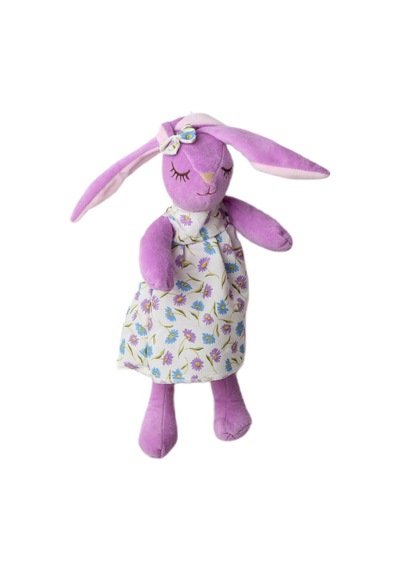 İthal Kumaş Uzun Kulaklı Renkli Kıyafetli Sevimli Tavşan Peluş Oyuncak Uyku & Oyun Arkadaşı 30 Cm. Lila