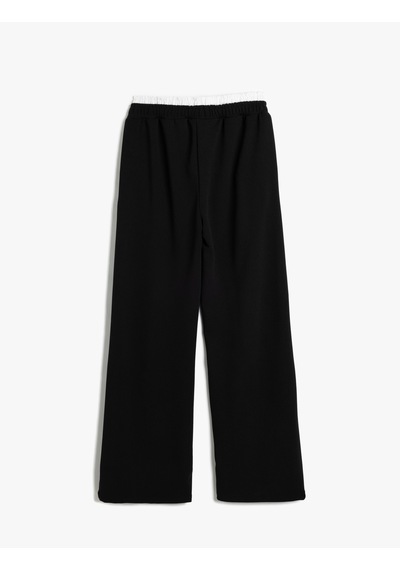 Koton Basic Bol Paça Pantolon Cepli Çift Bel Detaylı Siyah 5wkg40234ak Siyah