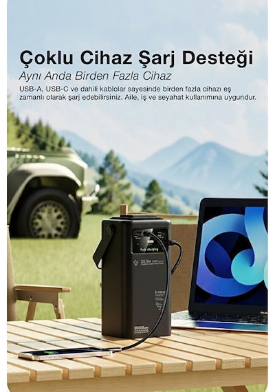 50.000 Mah Outdoor Led Işıklı Hızlı Şarj Powerbank Usb-c & Çoklu Cihaz Desteği Siyah
