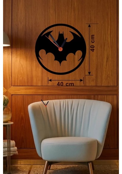 Büro Ev Ofis Dekoru İçin 40cm Ahşap Laser Kesim Yarasa Adam Logo Tema Duvar Saati Diğer
