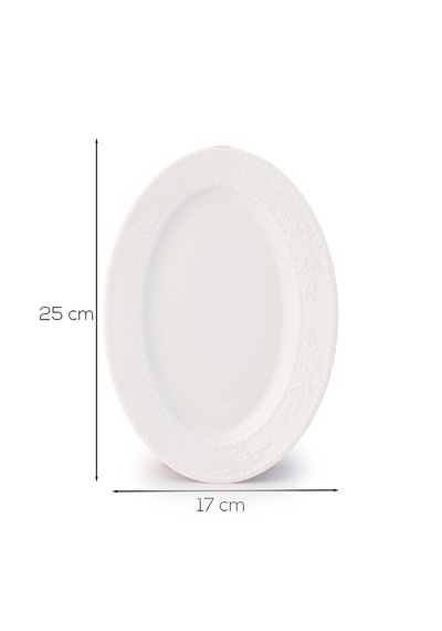 Porsima 4459 Burçak Porselen Kayık Tabak Seti - Oval Kahvaltılık Sunumluk Seti 25cm Beyaz