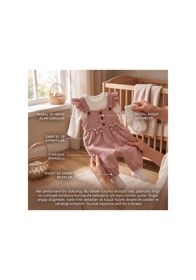 Altıntaş Baby Kız Bebek Fiyonk Desenli Tulum Krem Nar Çiçeği Krem Nar Çiçeği