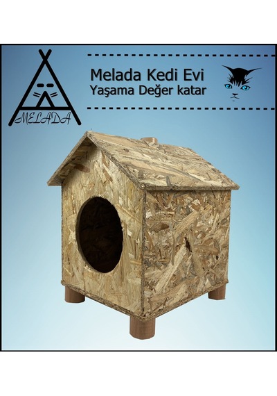 Melada Kedi Evi Dış Ortam Uygun Ahşap Kedi Evi Osb 43x40x37 Cm