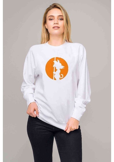 Anime Dragon Ball Looking For The Baskılı Beyaz Kadın Sweatshirt (528308195)