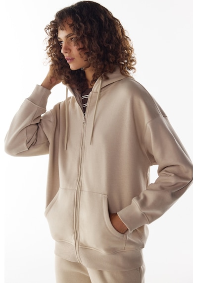 Penti Bej Şardonlu Fermuarlı Kapüşonlu Sweatshirt
