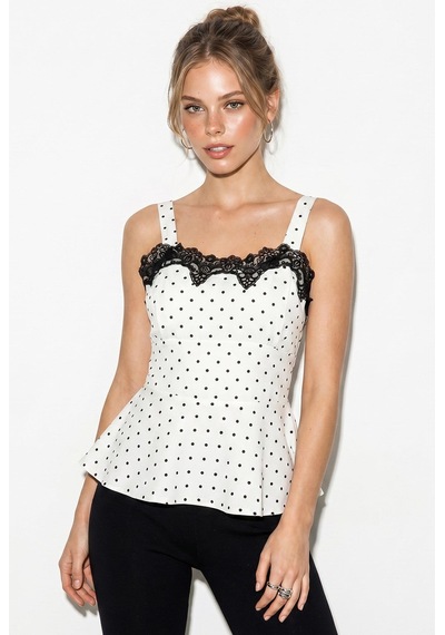 Kadın Dantel Detaylı Askılı Puantiyeli Peplum Bluz 5557 60286338 - Beyaz-siyah Çok Renkli