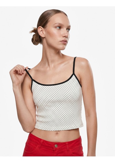 Koton Pamuklu Slim Fit İnce Askılı Puantiyeli Atlet Ekru Desenli 6sal30262ık