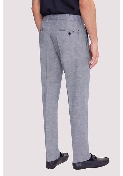 Erkek Gri Regular Fit Çizgili Keten Pantolon