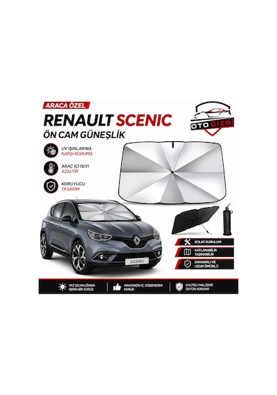 Renault Scenic Şemsiye Tip Ön Cam Güneşliği Katlanabilir Uv Korumalı Araç Cam Güneşlik