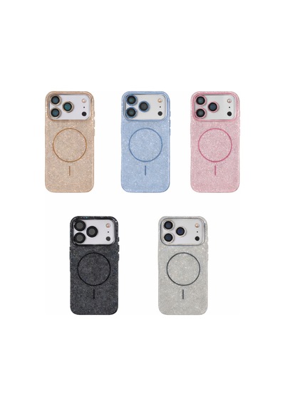 Apple Uyumlu iPhone 17 Magsafe Lens Koruma Camı li Simli Kutup Silikon Kılıf Pembe