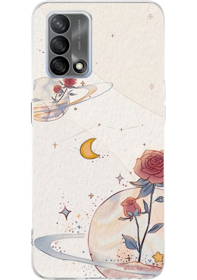 Oppo A74 Uyumlu Gezegen, Yıldız Ve Gül Baskılı Silikon Kılıf Renkli