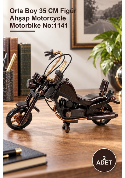 2 Adet Dekoratif Ahşap Harley Motor Orta Boy 35 Cm Figür Ahşap Motorcycle Motorbike No:1141