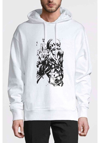 Anime One Piece Baskılı Beyaz Erkek Örme Kapşonlu Sweatshirt (534793862)