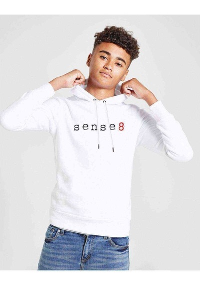 Tshirthane Sense 8 Logo Baskılı Unisex Çocuk Kapüşonlu Beyaz Sweatshirt