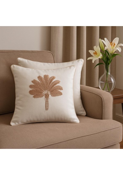 Goldroom Home Özel Tasarım 2 Li 5d Nakışlı Dekoratif Kırlent Kılıfı Krem Vizon