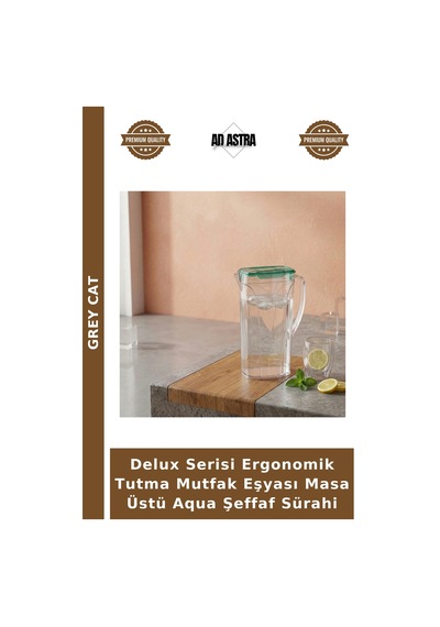Delux Serisi Ergonomik Tutma Mutfak Eşyası Masa Üstü Aqua Şeffaf Sürahi