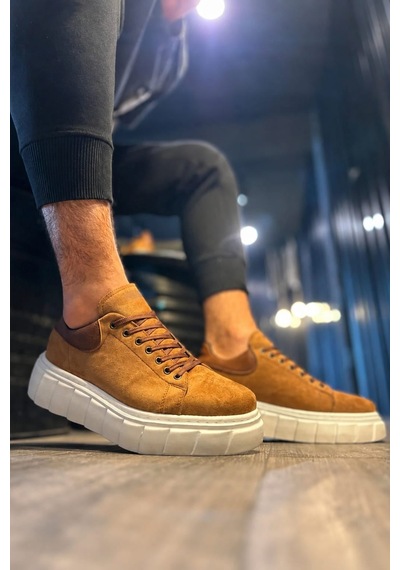 Ay Mood Jy144 Volt Bağcıklı Süet Erkek Günlük Sneaker Yüksek Taban Ayakkabı Sbt Taba
