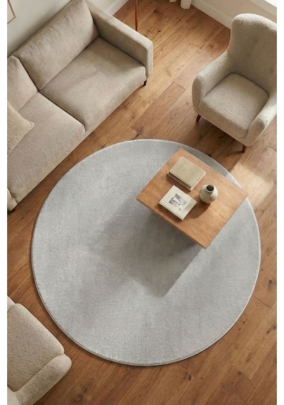 Yuvarlak Puffy Yumuşak Peluş Halı , Kaymaz, Yıkanabilir, Antre, Hol, Mutfak, Makyaj Masası Halısı Gri