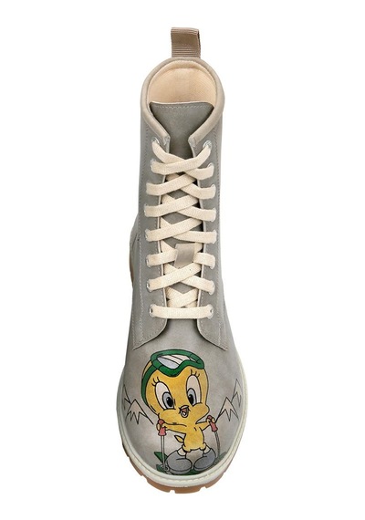 Kadın Vegan Deri Gri Uzun Bot - Warner Bros Tweety Looney Tunes Ski Club Tasarım Multicolor
