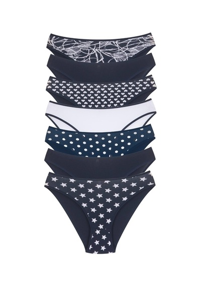 18001-2 Kadın 7'li Star In Love Bikini Külot Paketi V6-lacivert Mıx Çok Renkli