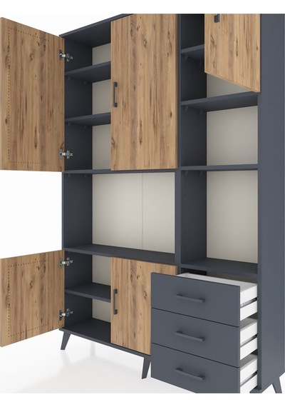 Arges Dolap 9 Raflı 3 Çekmeceli 5 Kapaklı 132x30x195 Antrasit-çam/antrasit Atlas Çam/antrasıt Arges Dolap 9 Raflı 3 Çekmeceli 5 Kapaklı 132x30x195 Antrasit-çam/antrasit Atlas Çam/antrasıt
