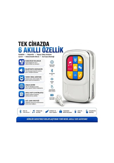 Talkie One Aı Large Model Akıllı Kulaklık Ve Dokunmatik Ekranlı Şarj Kutusu Çeviri, Hoparlör, Sesli Asistan, Bluetooth 6.0 Beyaz - 906427848